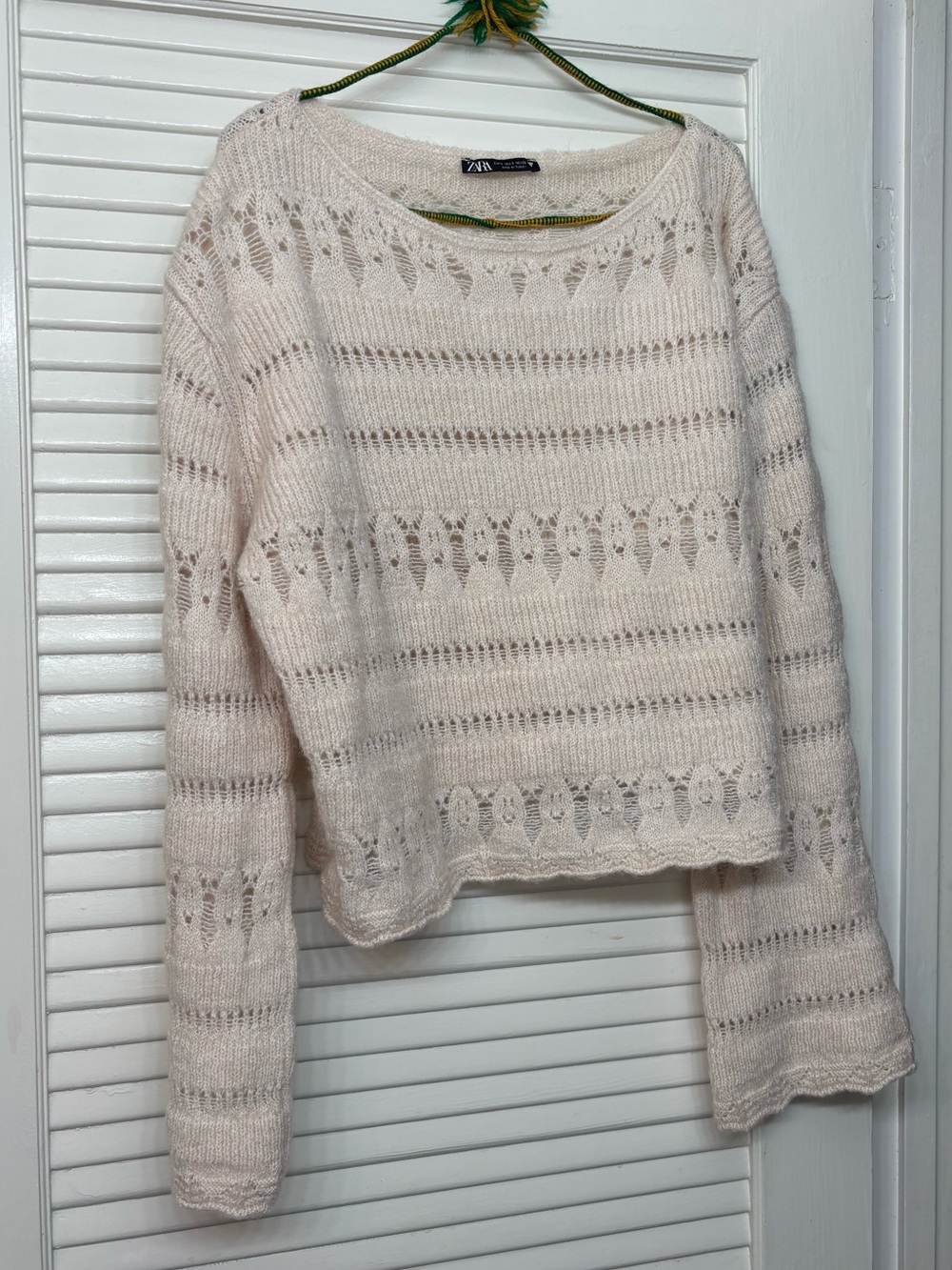 Zara Pale Cream Open-Knit Scoop  Sweater